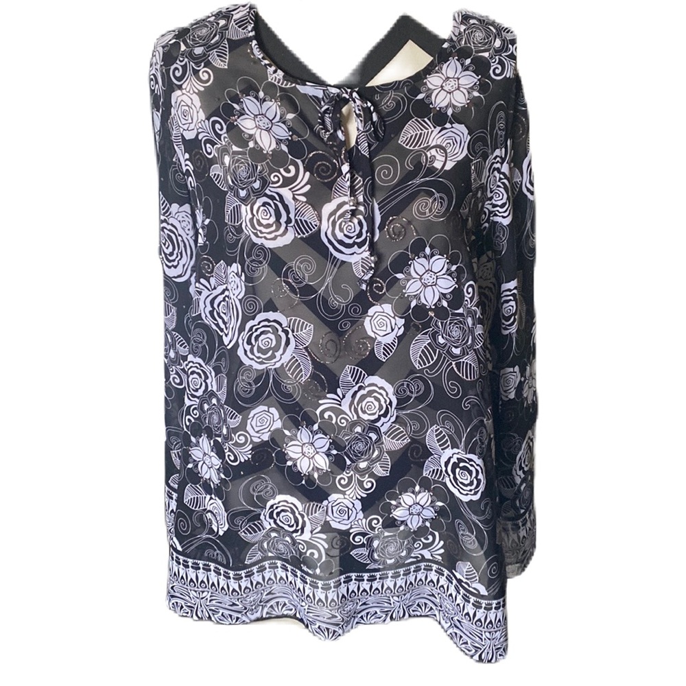 STYLE STUDIO - Sheer blouse beautiful design front key hole tie bell sleeves